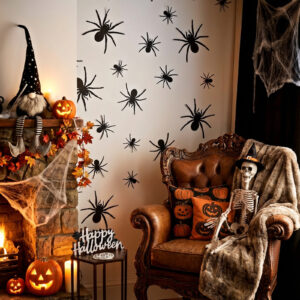 Halloween-i dekoráció - pók szett - öntapadós - fekete - 30 db / csomag