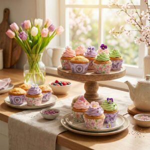 Muffin papír szett - tavaszi 100 db (25 x 4 szín) - 7 x 5 x 3,2 cm