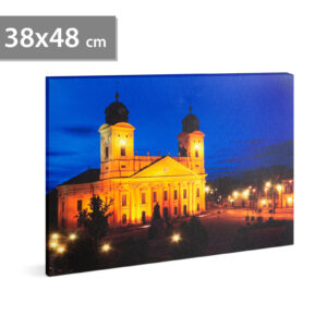 LED-es fali hangulatkép - "Nagytemplom Debrecen" - 3 x AA, 38 x 48 cm